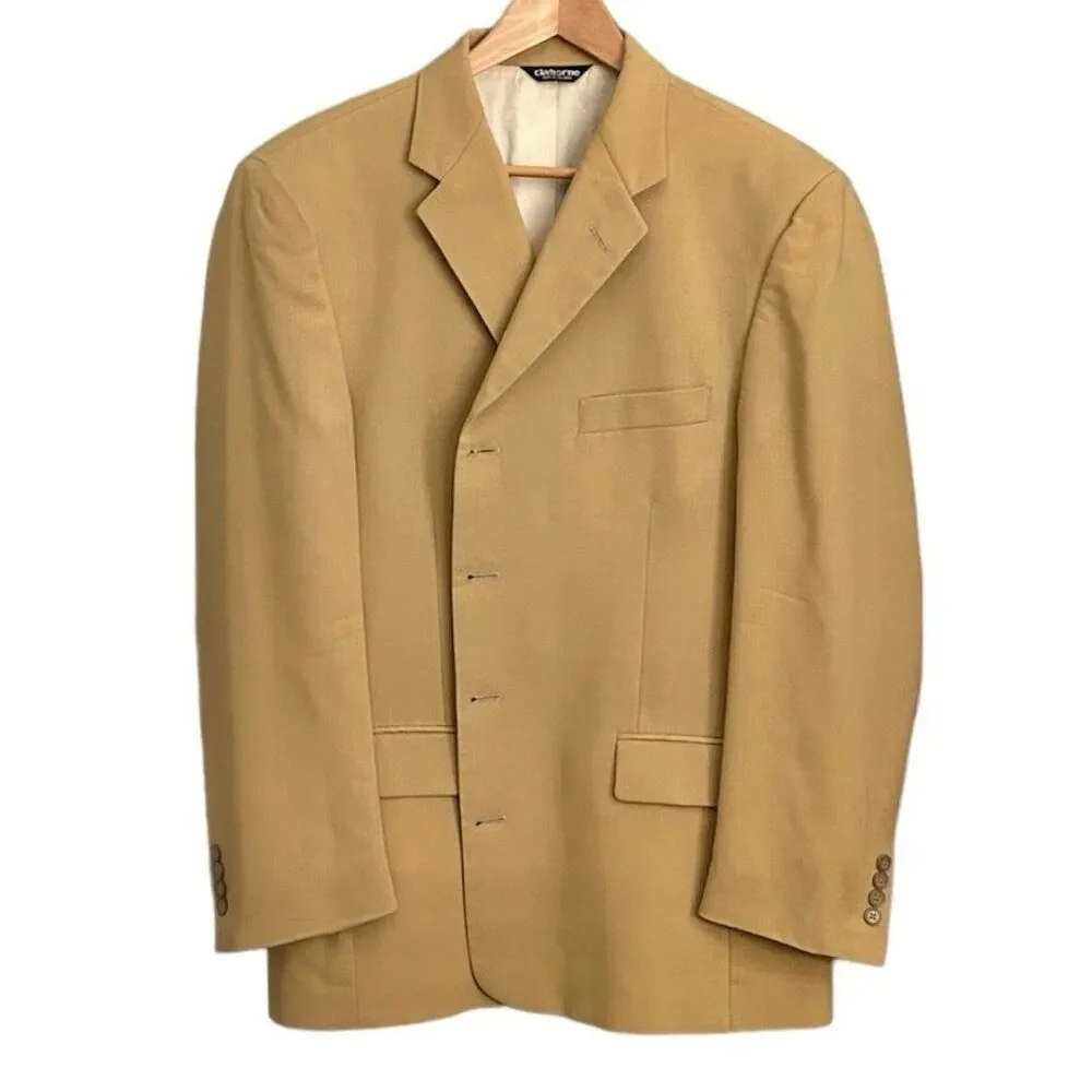 Claiborne Vintage 100% Worsted Wool Suit Jacket 4 Button Gold Bronze Size 44R